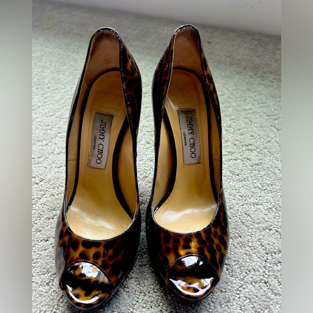 Jimmy Choo Brown Leopard Patent Luna Size 37